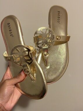 BAMBOO Metallic Gold Women's T-Strap Sandals